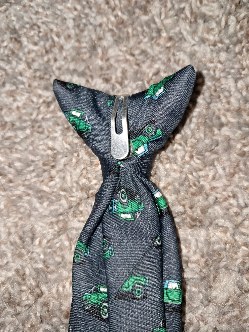 Boys Black Tie with Green Truck Pattern -